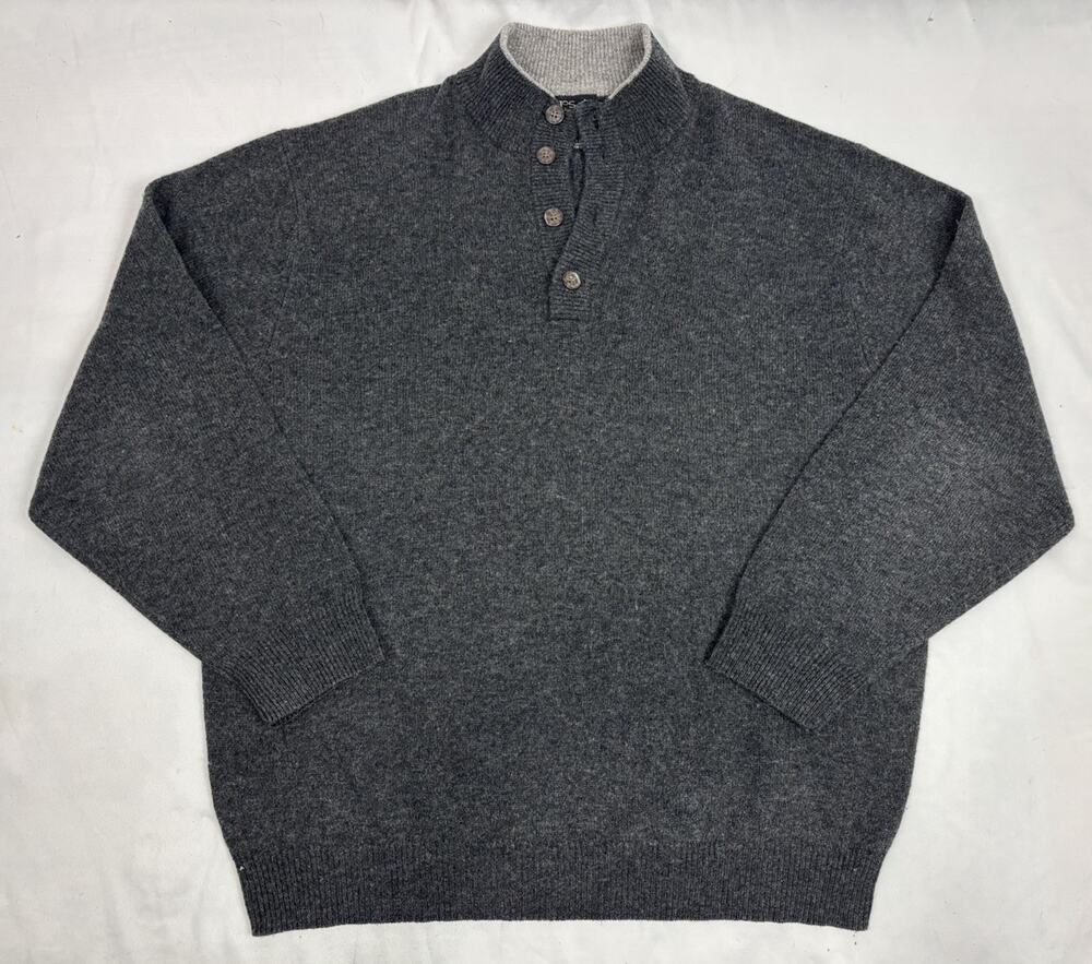 Jos A Bank Sweater Men’s L 1/4 Zip 80% Lambs Wool Pullover Charcoal Gray Preppy